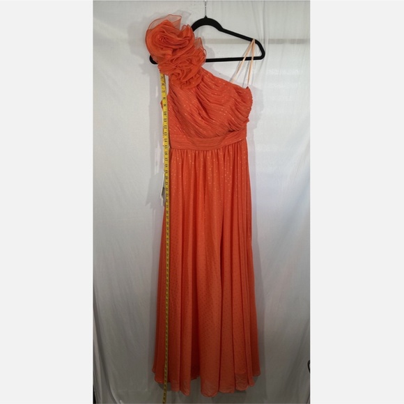 NWT MAC DUGGAL [ 6 ] Chiffon Polka Dot Ruffled One Shoulder Gown Tangerine Orang - Picture 6 of 13